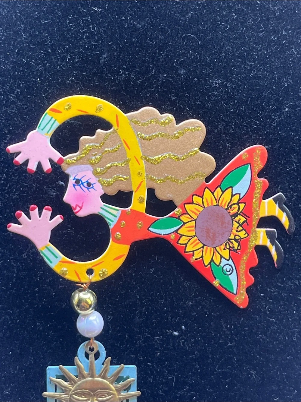 Signed Rossi flying lady stick pin brooch with a tomato sign